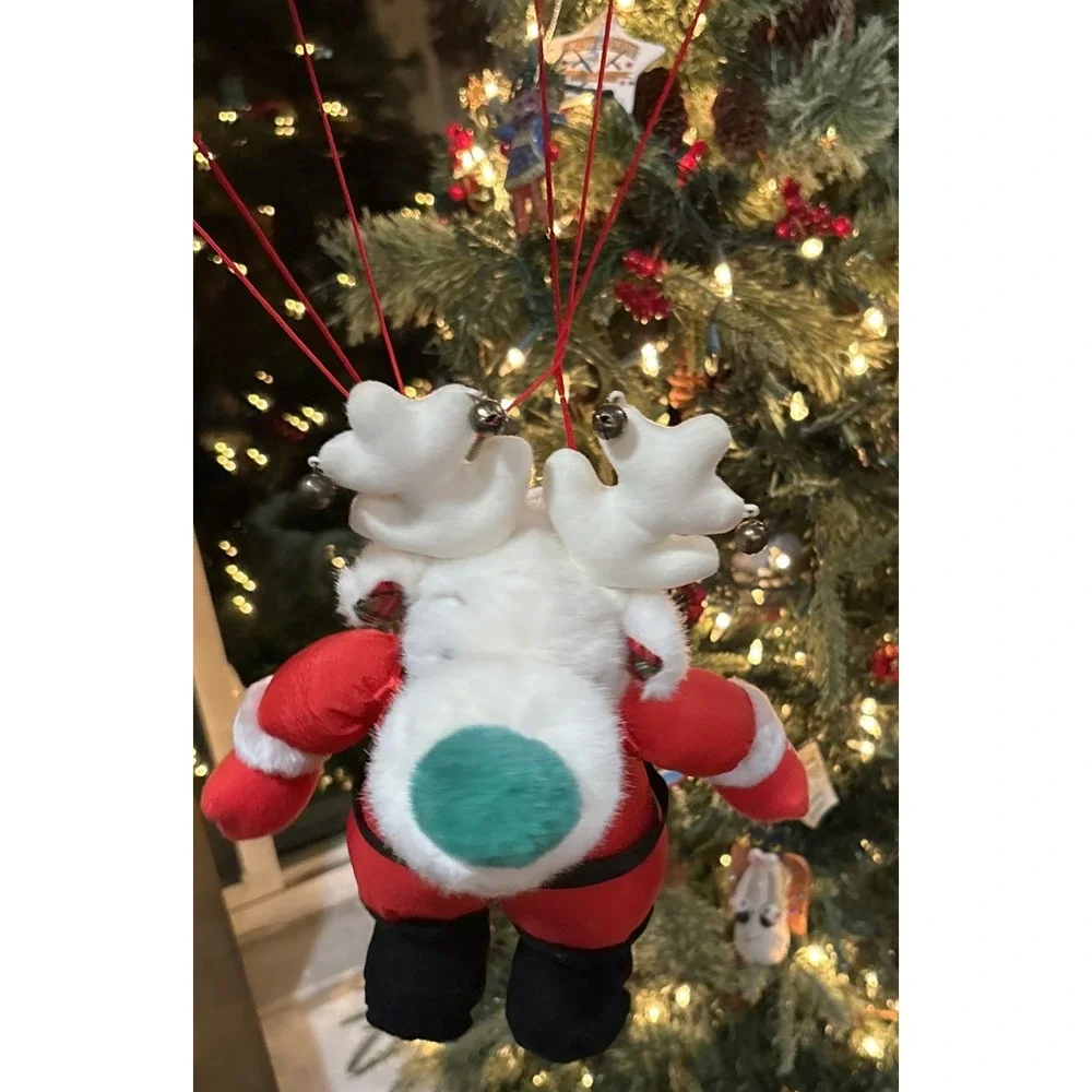 Vtg Applause Christmas Reindeer Santa bell Plush Parachute‎ Stuffed Animal Toys